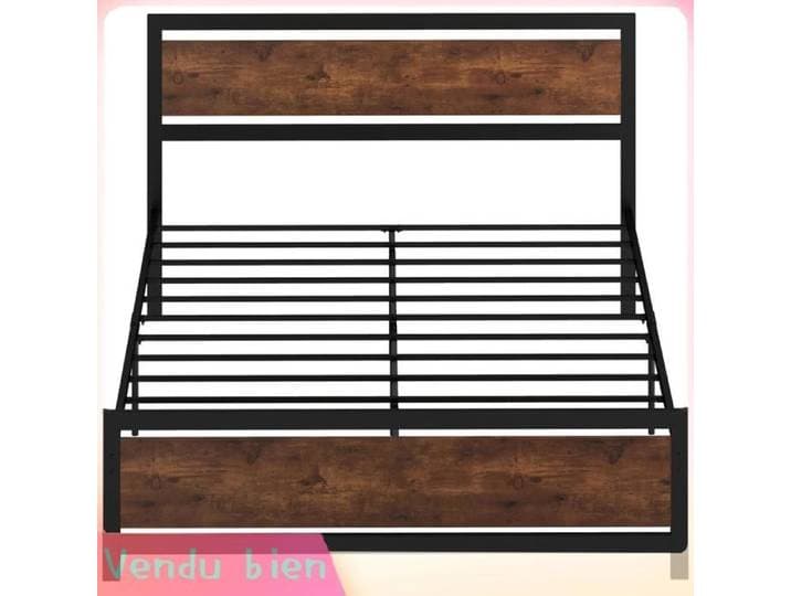 LIA Cadre lit double acier sommier tête lit compatible matelas 200x160cm bois foncé
