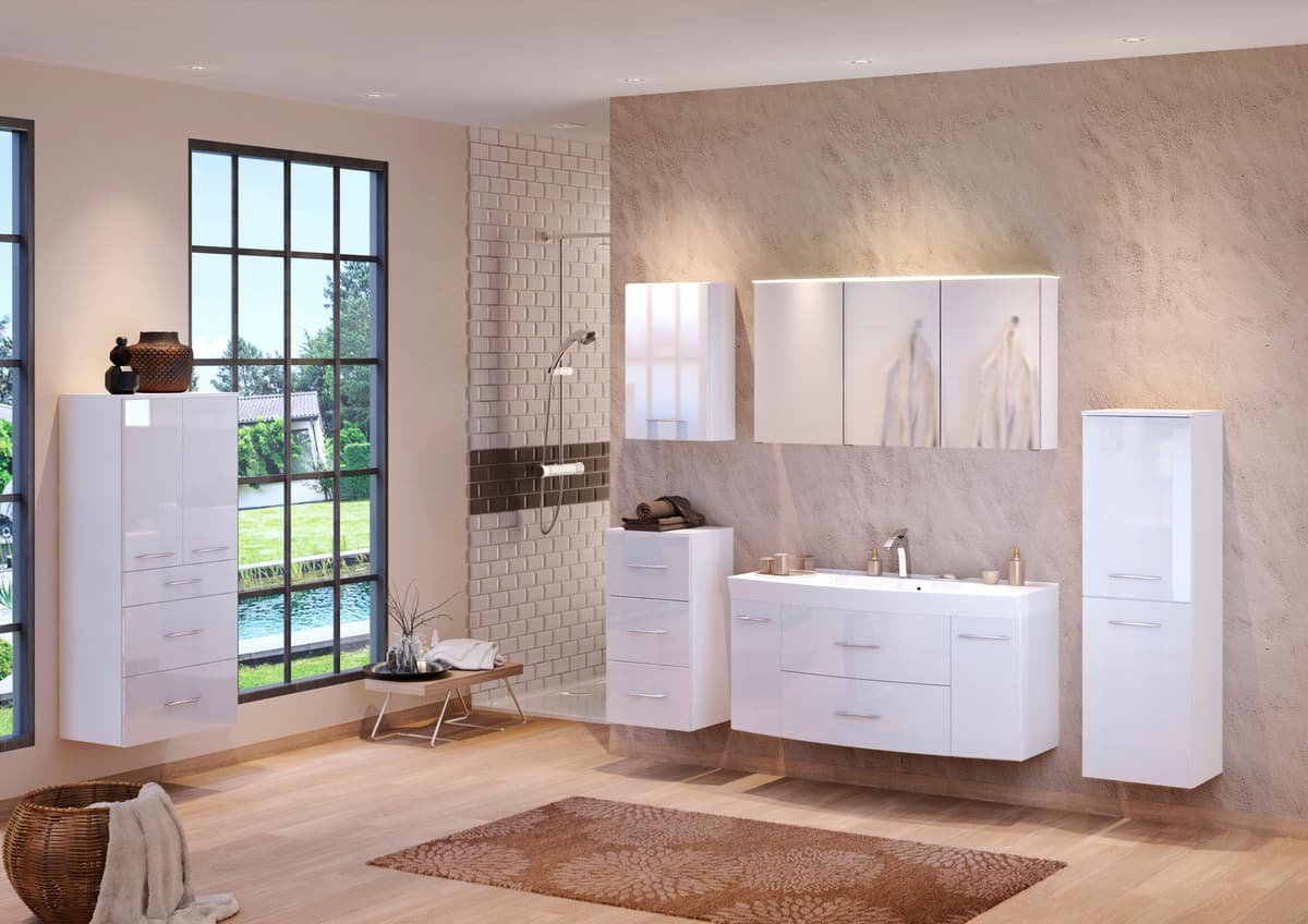 Midischrank WELLTIME "Florida", weiss (weiß), B:40cm H:130cm T:35cm, Holzwerkstoff, MDF, Schränke, Midischrank, Breite 40 cm, mit Softclose und Türdämpfern und Softclose-Funktion weiß weiss, B/H/T: 40cm x 130cm x 35cm, Türen: 2 Stk.
