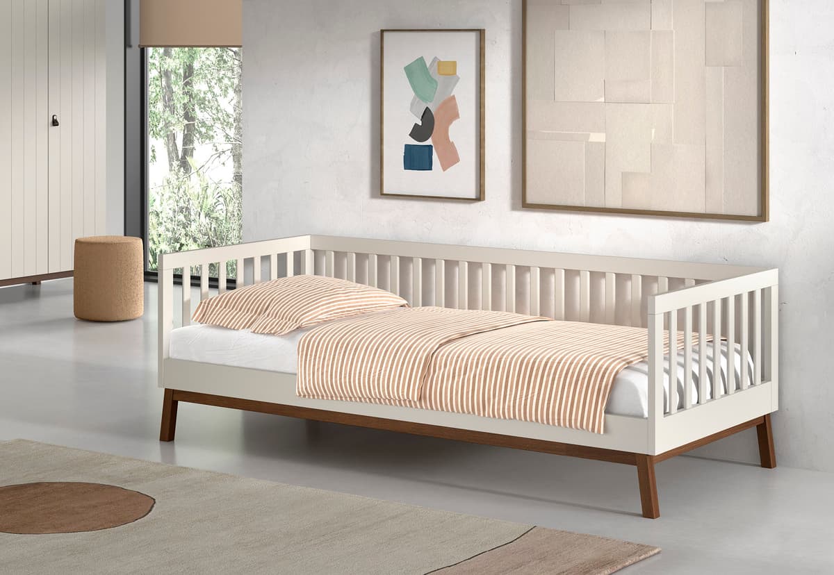 Daybett VIPACK "Sesan, mit Sprossenumrandung in zeitlosem Design", weiss (clay, nussbaum, nussbaum), Daybetten, Liegefläche B/L: 90cm x 200cm Betthöhe: 28cm, kein Härtegrad, ohne Matratze, Daybett, universell einsetzbar, wahlweise in 2 zwei Farben erhältl