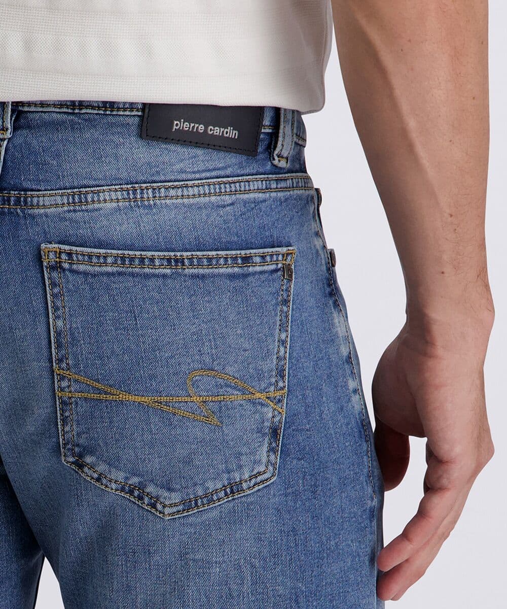 Tapered-fit-Jeans PIERRE CARDIN "PC-Limoux", Herren, Gr. 40, Länge 32, blau (light blau buffies), Denim/Jeans, Obermaterial: 94% Baumwolle, 6% Elasthan, unifarben, regular fit lang, Jeans Tapered-fit-Jeans, im Five-Pocket Style light blau buffies 40, Läng