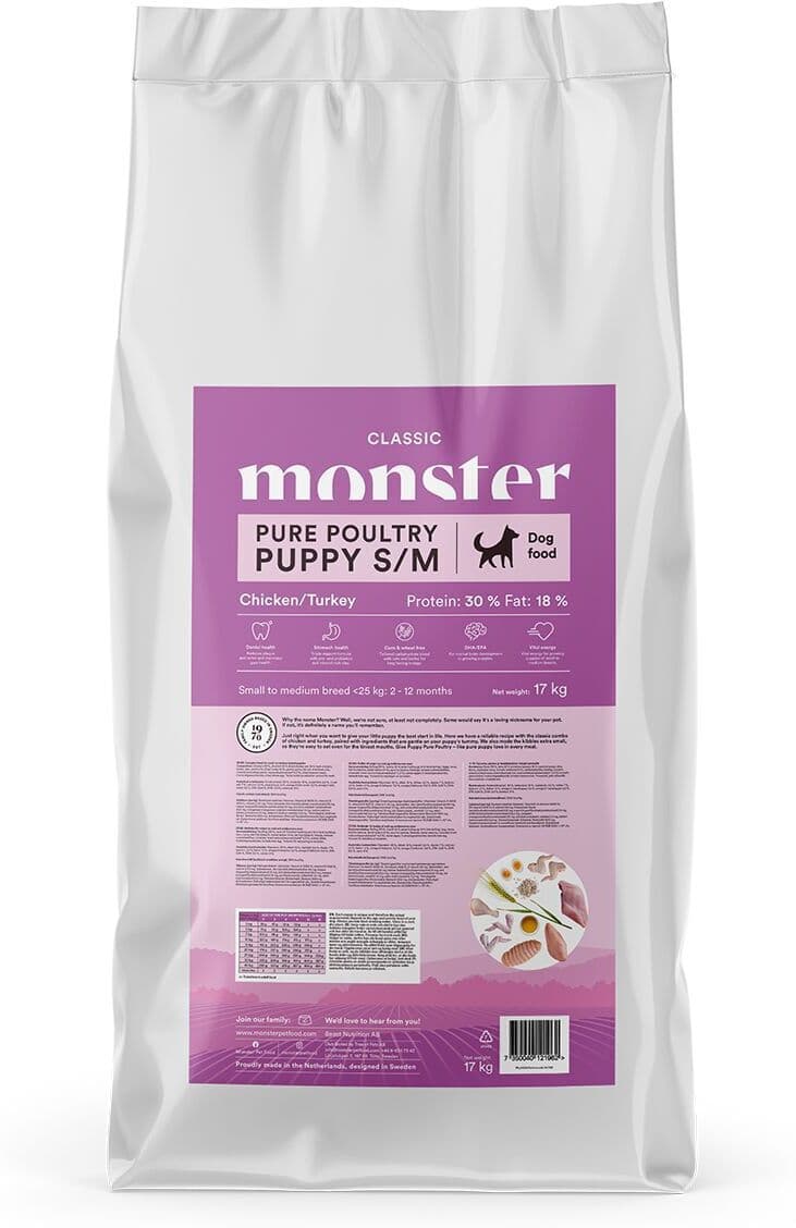 Monster Pet Food Monster Classic Dog S/m Puppy Poultry Tørrfôr Til Valp