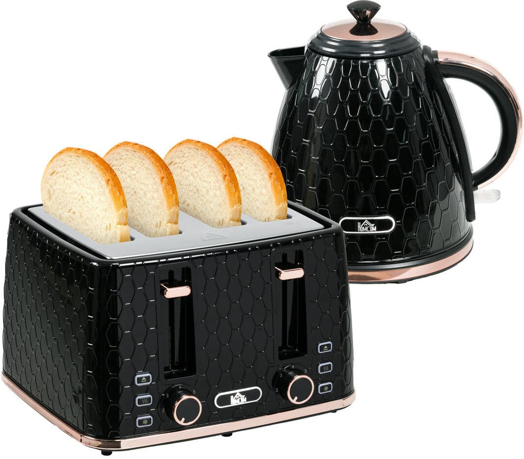 HOMCOM Kettle and Toaster Set with Defrost Reheat and Crumb Tray Black 4 - Slice