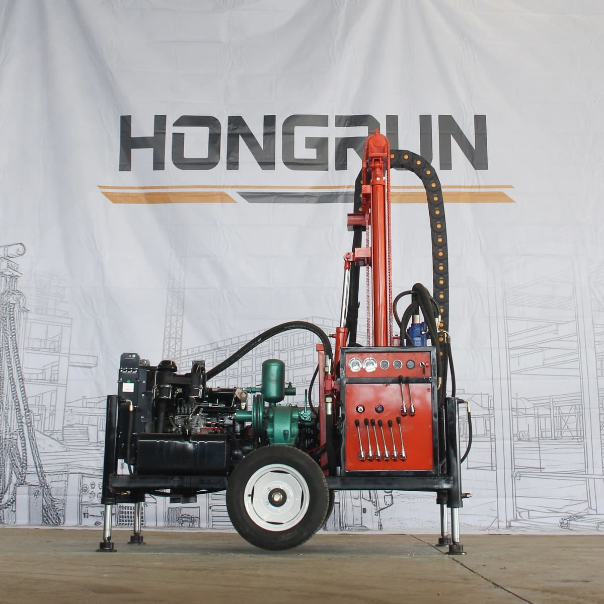 NONE 100m 200m Deep Portable Diesel Hydraulic Borehole Water Well Drilling Rig Wheels Hydraulic Diesel Well Drilling Machine