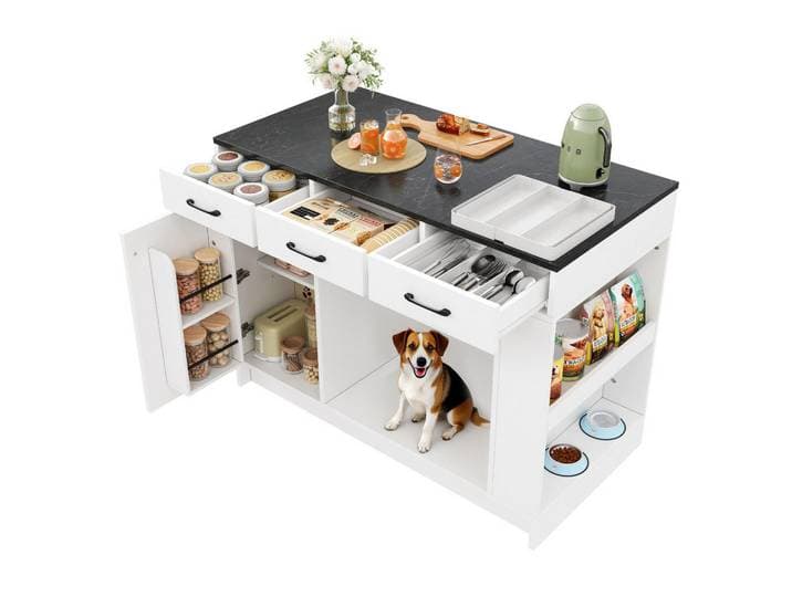 Okwish Kücheninsel 120/60/90 cm weiß mit 3 Schubladen, Weiß, Rechteckig, 120x90x60 cm, Küchen, Küchenmöbel, Kücheninseln
