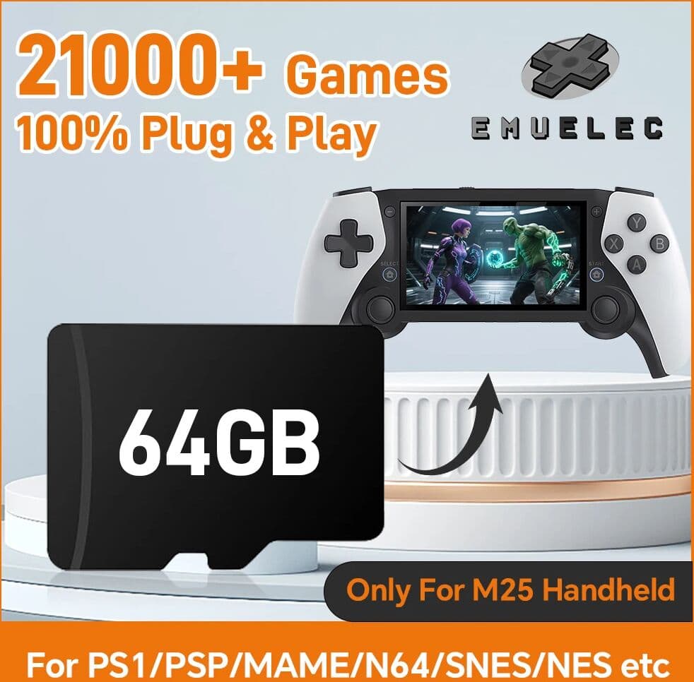 JMachen 64G M25 Game TF Card Built in 21000+ Games 26 Emulators for PS1/PSP/N64/SS/SNES Game Card for M25 Portable Handheld Game Console