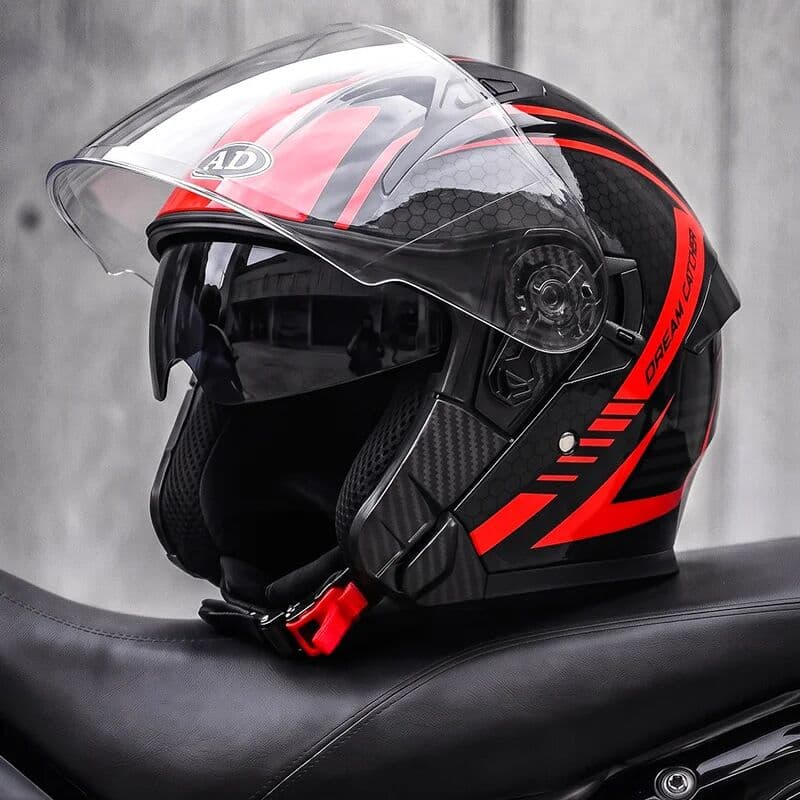 AD Factory  Dual Visor DOT Motorcycle Helmets Open Face Helmet Safety Riding Cotton Lined Comfortable Lining Helmet