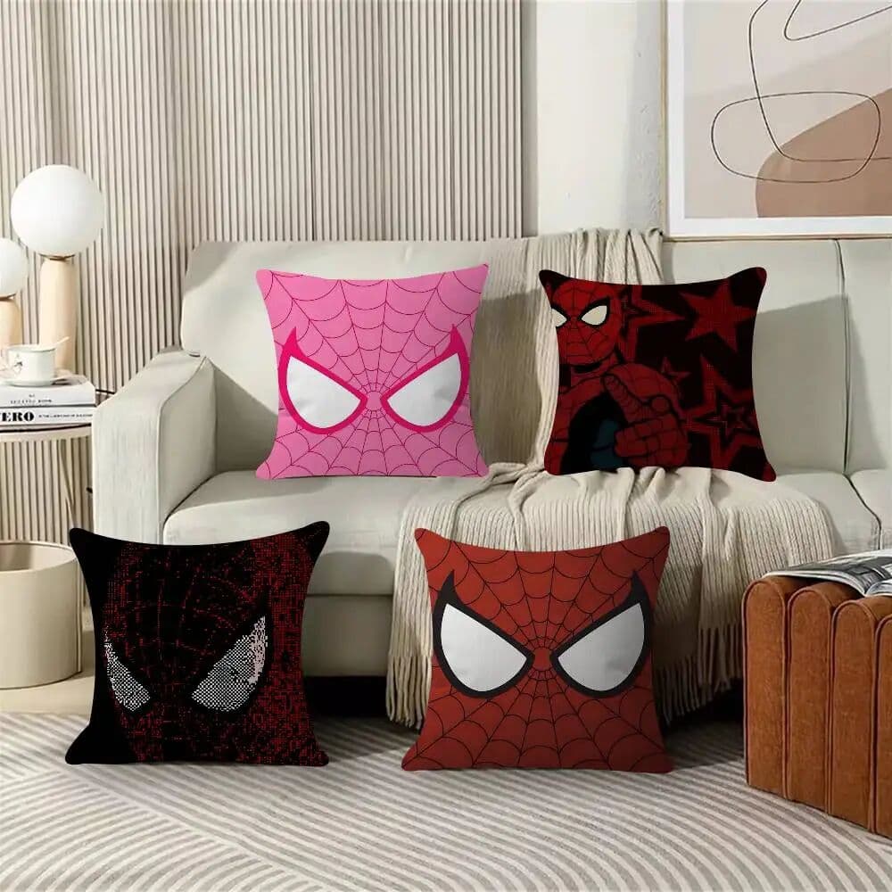BEAST KINGDOM Lustige, coole, niedliche S-Spider-Man-Kissenbezüge, Cartoon-Sofa-Dekoration für Zuhause, doppelseitiger Druck, kurzer Plüsch, niedlicher Kissenbezug