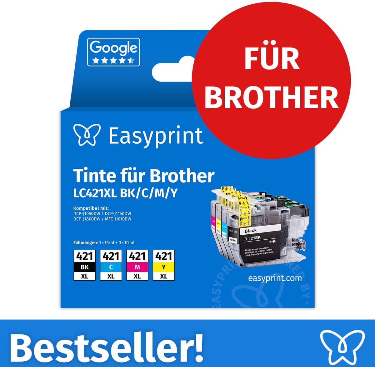 Easyprint Tintenpatronen für Brother LC421XL, Multipack (BK/C/M/Y), 1 Stück