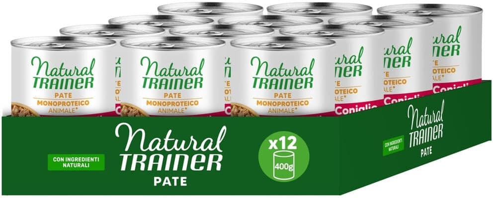 Kit Risparmio 12x400G Natural Trainer Monoproteico Dog Lattina Multipack CONIGLIO
