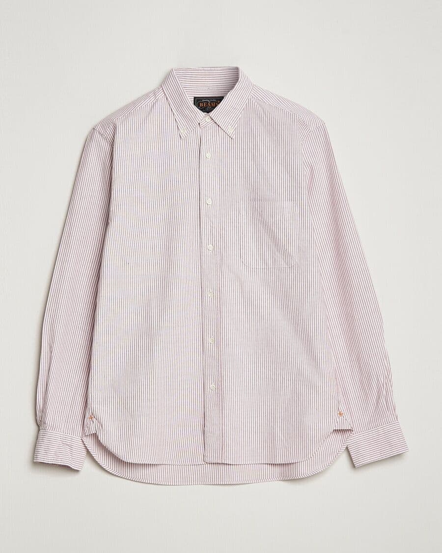 BEAMS PLUS Oxford Button Down Shirt Wine Stripe men L Rød