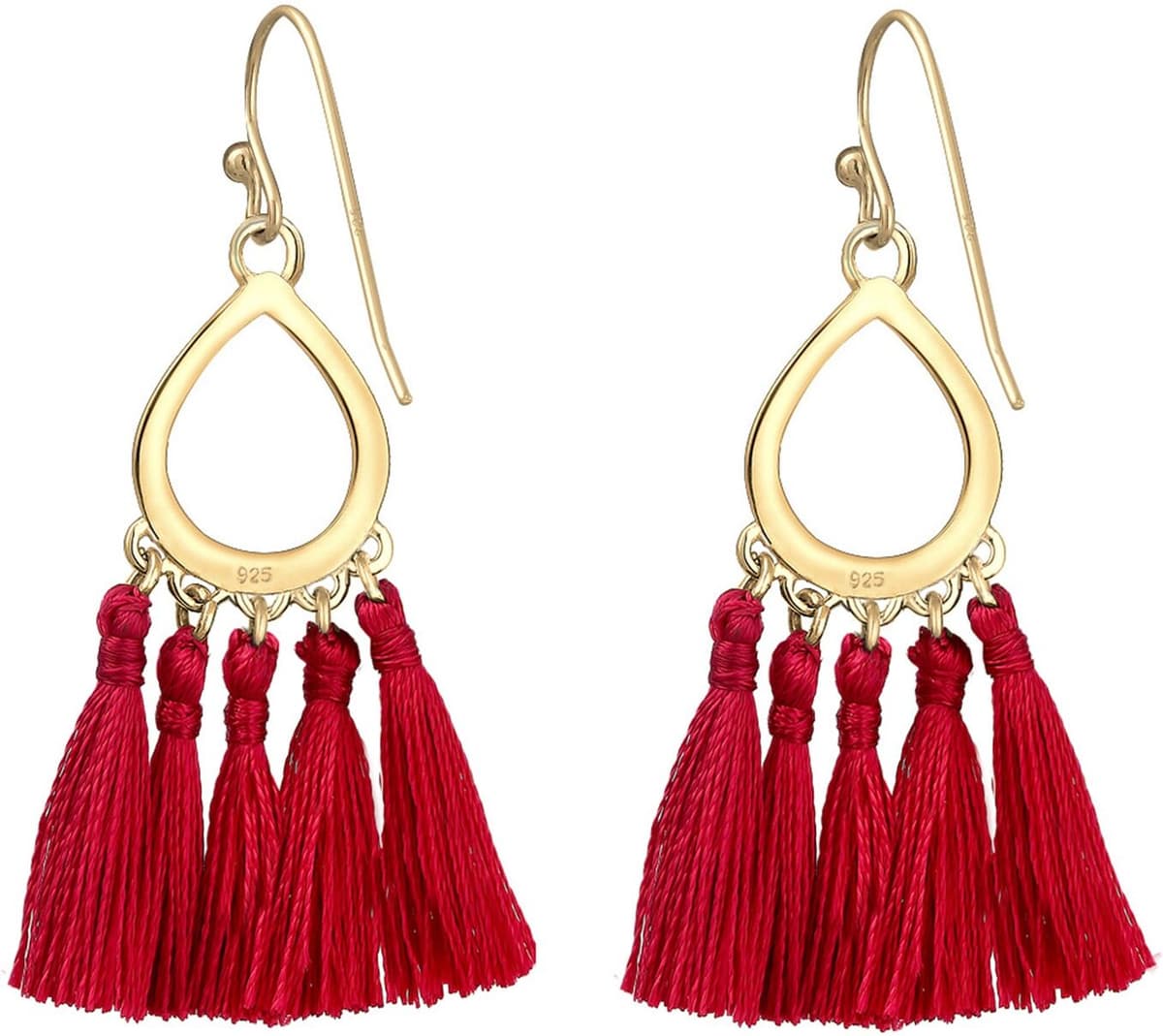 Paar Ohrhänger ELLI "Ohrringe Hänger Tassel Quaste Tropfen 925 Silber" Gr. 50, rot, Ohrringe, Damen, 50, ohne Stein, Silber 925 (Sterlingsilber), Paar Ohrhänger