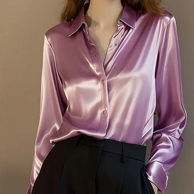 Uplift Treasures Elegant Satin Long Sleeve Womens Shirt purple xxl(us 14)
