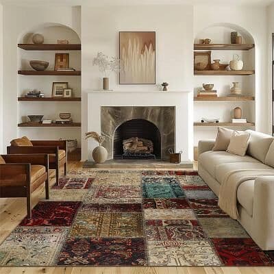 LightInthebox Vintage Patchwork Area Rug Soft Fabric Imitation Carpet Stylish Living Room Decor Boutique Store Floor Mat Home Study Balcony Accent Rug Durable Easy Care