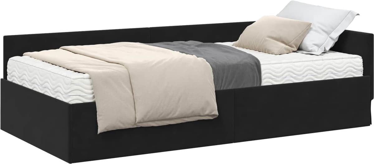 vidaXL Cadre de lit d'angle avec matelas 2 pc Noir 90 x 200 cm Velours