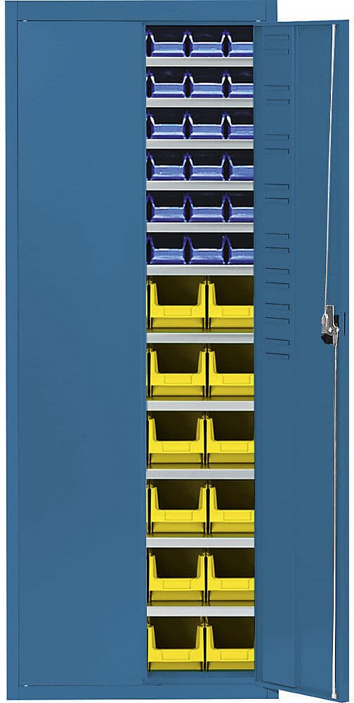 Magazinschrank mit Sichtlagerkästen, HxBxT 1740 x 680 x 280 mm, einfarbig, blau, 60 Kästen mauser