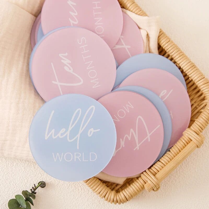 NONE 13pcs Baby Acrylic Milestone Number Monthly Memorial Cards For 0-12 Months born Photography Props Accessories Baby Birth Gift