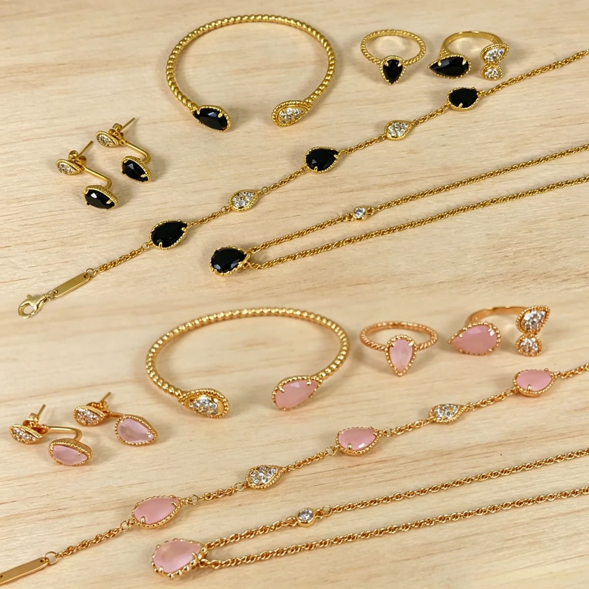 NONE Water Drop Jewelry Set Women's Bracelet Ring Earring Necklace AAAA+ Zircon S925 Silver Plating Gold/Rose  Party Gift