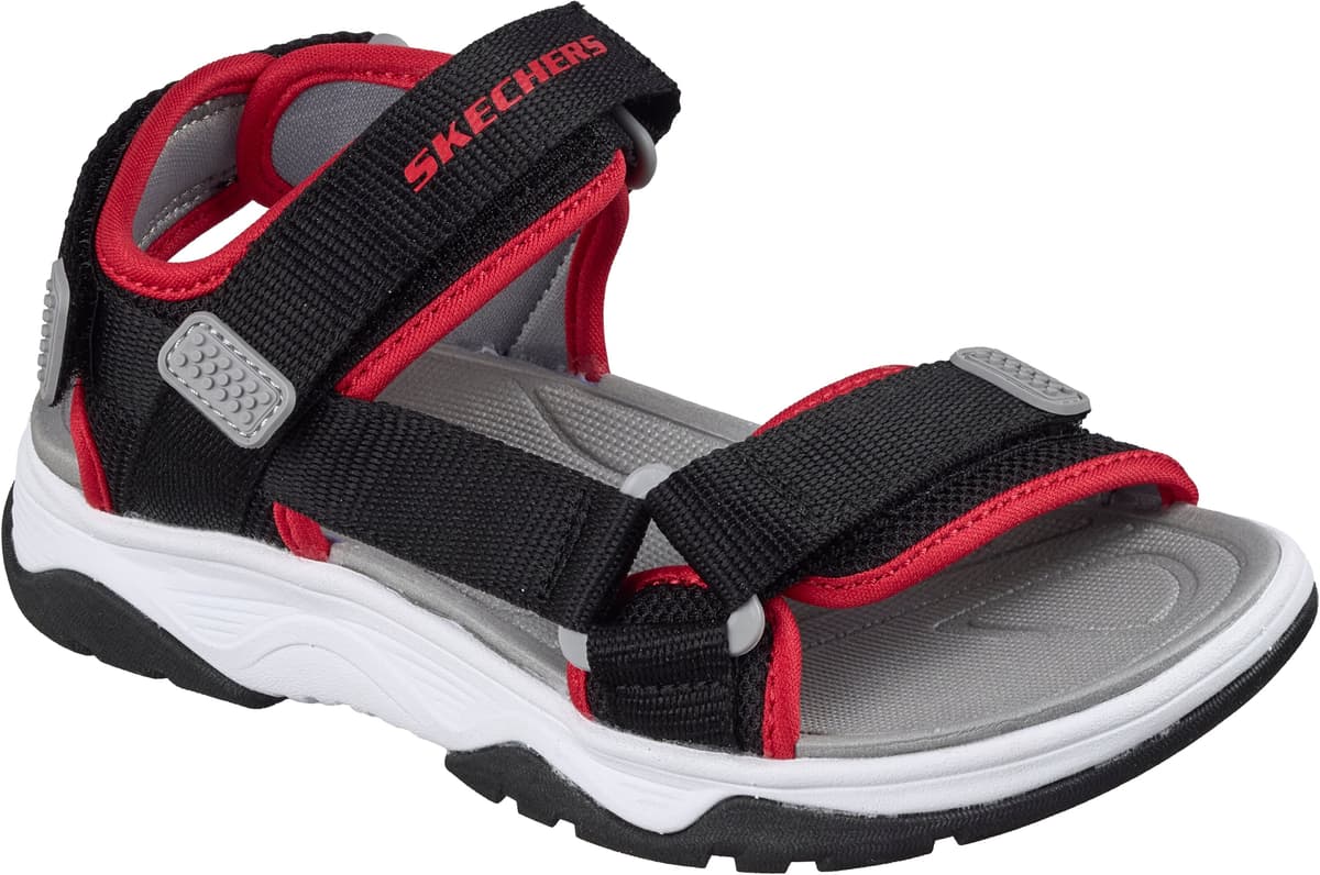 Sandale SKECHERS "TREAD SEEKER", Mädchen, Gr. 35, atmungsaktiv, schwarz (schwarz, rot), Textil, kontrastfarbene Details, Schuhe Sandale, Sommerschuh mit Klettverschluss, Grössenschablone zum Download schwarz, rot 35, atmungsaktiv