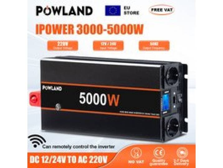 POWLAND 3000W 4000W 5000W 8000W DC 12V/24V naar AC 220V Auto-omvormer EU-stekker Auto-accessoires voor telefoons, laptops, auto ZONDER BTW