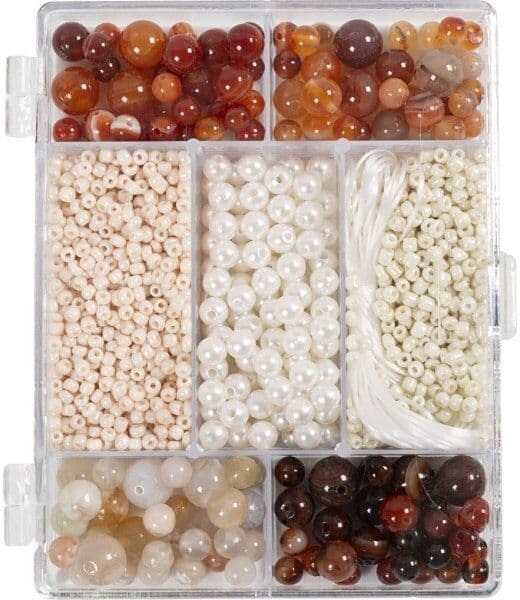 No-Name Diy Kit Smykker, Perlemix M/agater, Natur