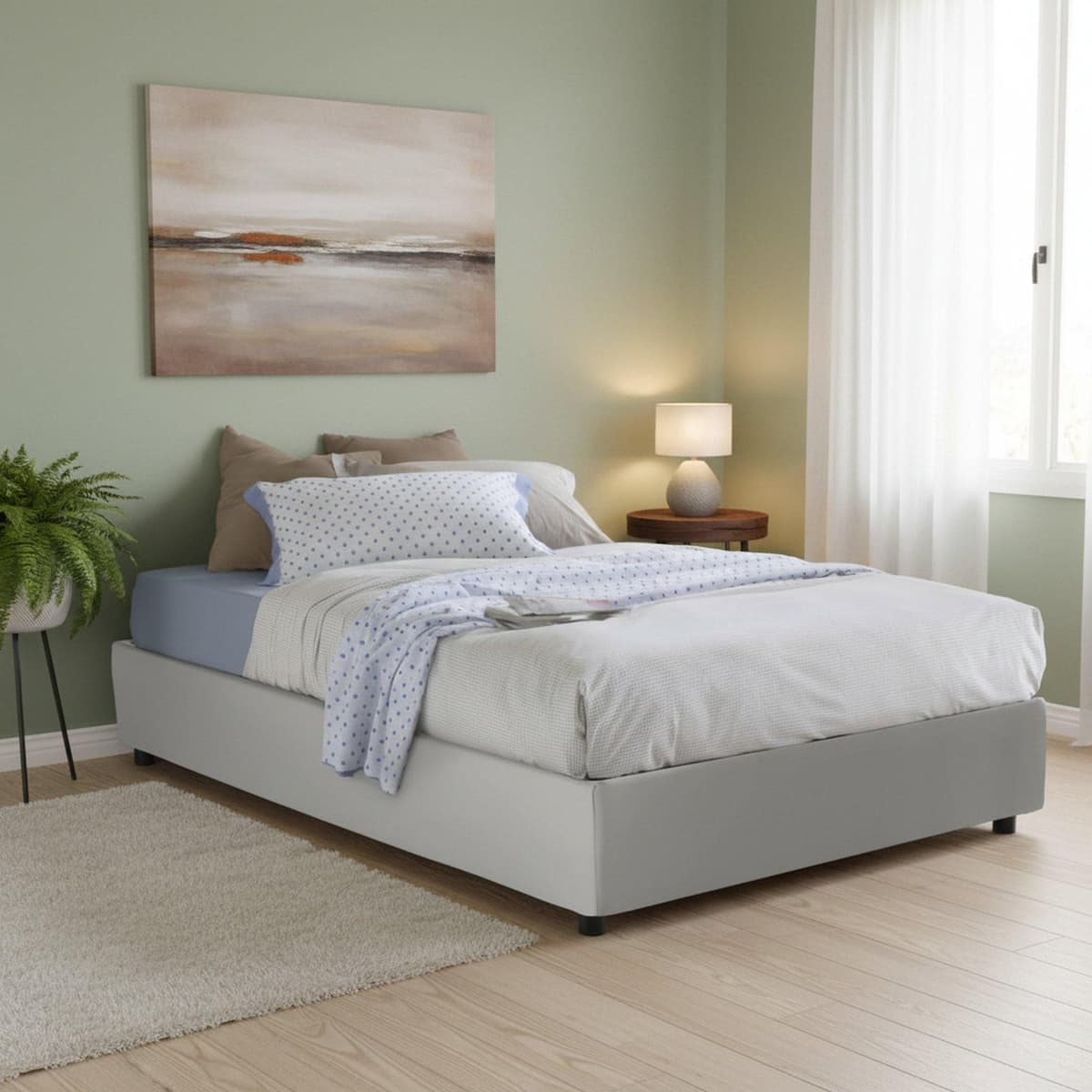 Doppelbett Francesca, Containerbett mit Kunstlederbezug, 100% Italy, Frontöffnung, passend für Matratze 140x190 cm, Weiß