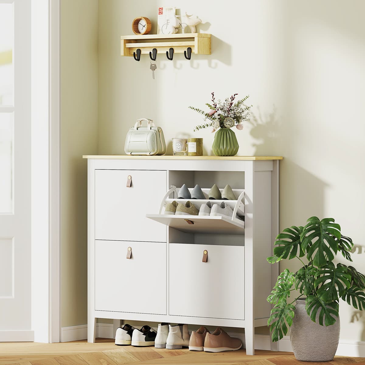 Homcom Scarpiera Slim 4 Cassetti per 20 Paia di Scarpe Taglia EU44 e Ripiani Regolabili, 105x24x95.5cm, Bianco   Aosom Italy