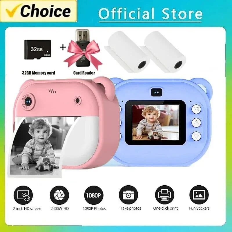 IAURA Children Digital Camera Instant Print for Kids Thermal Print Camera Instant Photo Printing Camera Video Toys+32G Memory Card