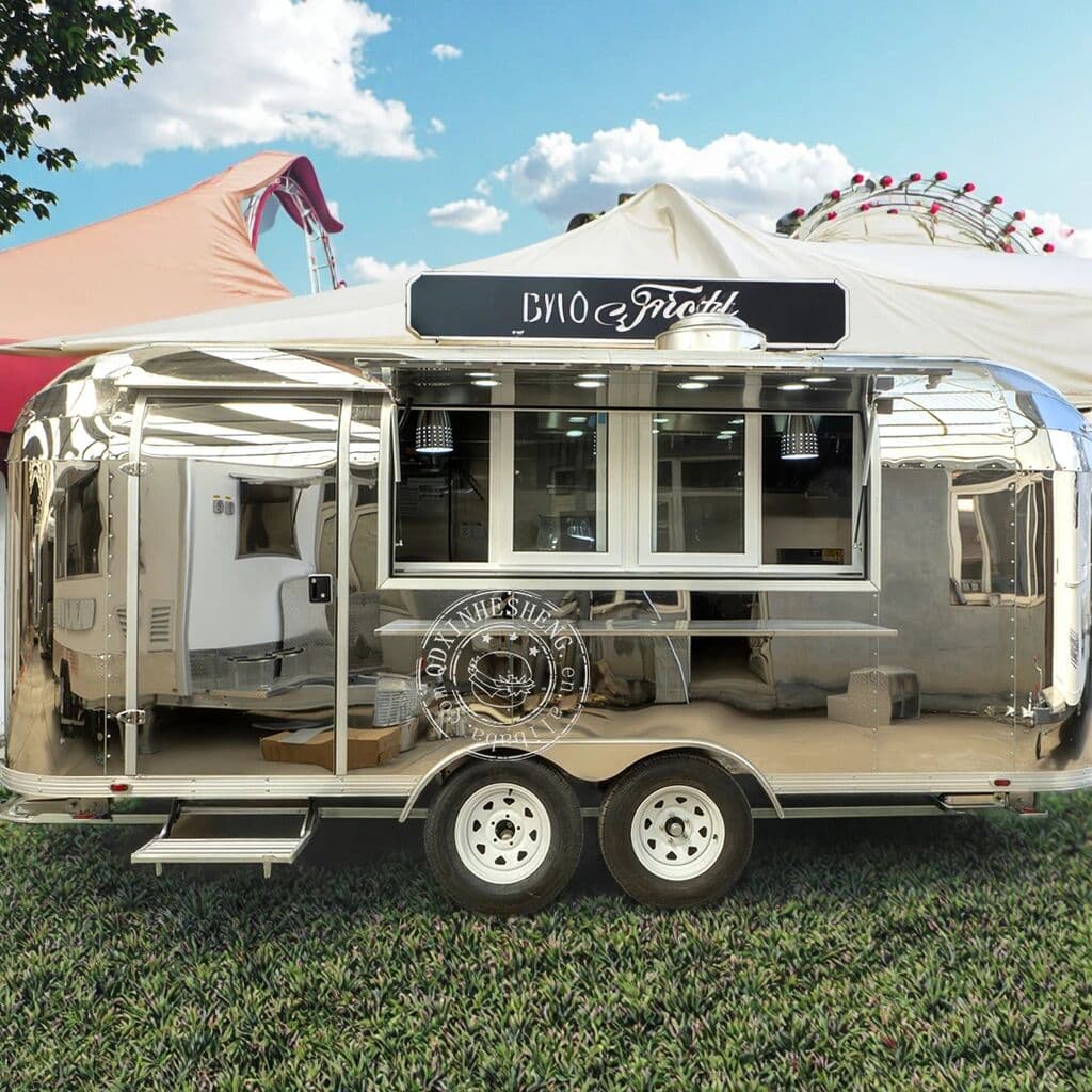 LISM 304 Stainless Steel Food Trailer Coffee Trailer Ice Cream Trailer Truck Burger Business Mobile Food Truck with Full Kitchen