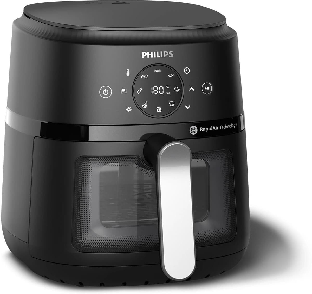 Philips Heissluftfritteuse "NA221/09 4,2 l", schwarz (schwarz, silberfarben), B:27,3cm H:29,3cm T:36,8cm, Fritteusen, Heissluftfritteuse schwarz, silberfarben Einheitsgröße