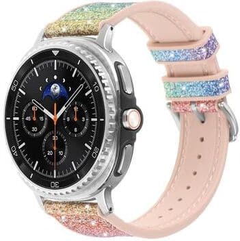 Everyday Crate Samsung Galaxy Watch8 Classic Vegan Leather Watch Band Glitter Silicone Watch Strap rainbow