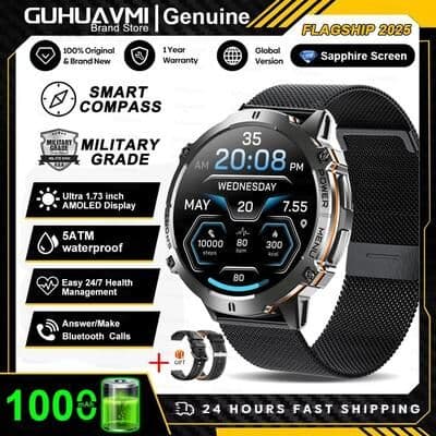 Inspired Finds T Rex 3 Military Grade AMOLED Smart Watch With GPS, Compass, And Bluetooth Call black Mesh Belt 2