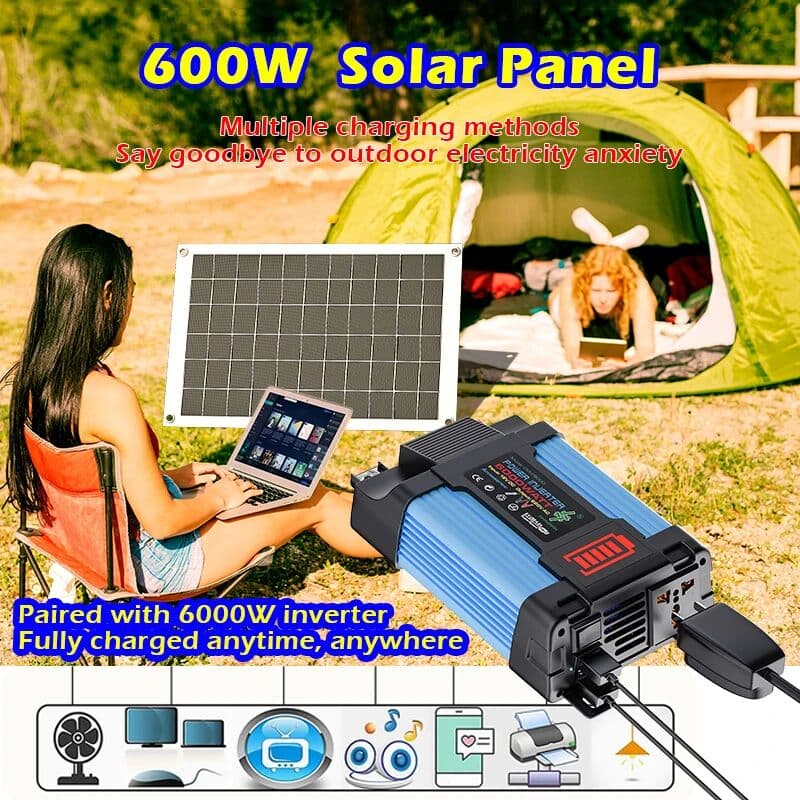 6000W 110V/220V Solar Inverter Kit 600W Solar Panel 12V Controller Off-Grid Power System for Home Camping Emergency