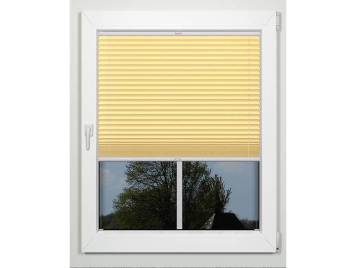 Plissee INDEKO simple, mit Bohren, nach Maß, verspannt , gelb (senfgelb, weiß), B:58cm H:220cm, Obermaterial: 94% Polyester, 6% sonstige Fasern, Plissees, Plissee, nach Maß