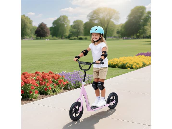 HOMCOM Trottinette Pneus 30cm Acier Rose Réglable