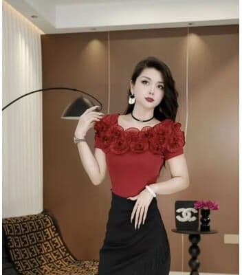 Daily Discovery Women's Cotton Off Shoulder Ruffle Sleeve Slim Fit Summer Top wine Red s