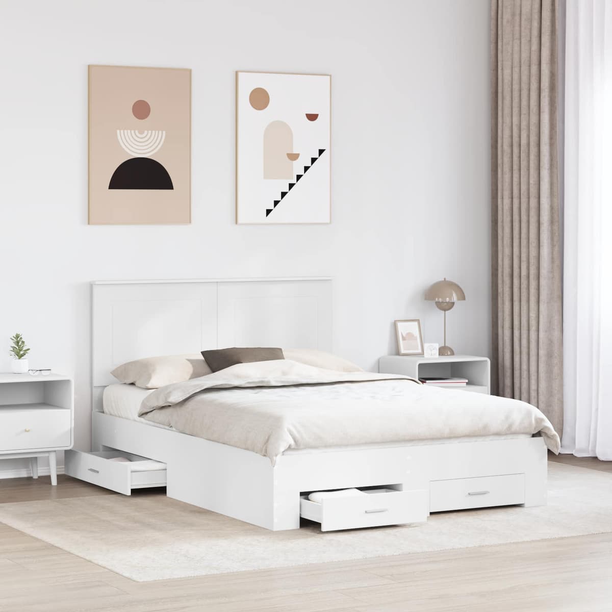 vidaXL Cadre de lit avec tiroir Blanc 140 x 190 cm Bois d'ingénierie