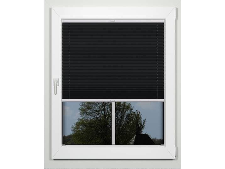Plissee INDEKO simple, mit Bohren, nach Maß, Sichtschutz , schwarz (schwarz, weiß), B:41cm H:170cm, Obermaterial: 94% Polyester, 6% sonstige Fasern, Plissees, Plissee, nach Maß