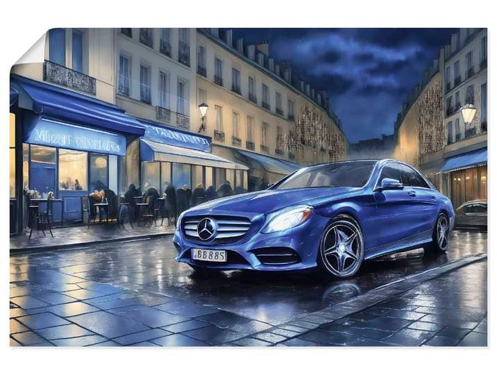Wandbild ARTLAND Mit dem Mercedes nach Paris , farbe bild(er): blau, B:60cm H:40cm, Papier, Bilder, Wandbild, als Alubild, Leinwandbild, Poster, Wandaufkleber in verschied. Grössen