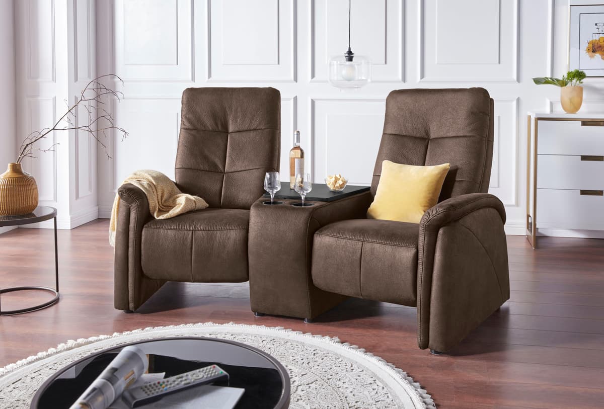2-Sitzer EXXPO - SOFA FASHION "Tivoli, Kinosofa mit Relaxfunktion, mit Ablagetisch und Stauraum", braun, B:207cm H:109cm T:152cm, Sofas, 2-Sitzer, bequem und komfortabel