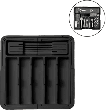 Inspire Curations BPA Free Expandable Bamboo Cutlery Tray Organizer For Kitchen Drawers black