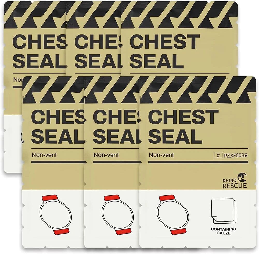 Rhino RESCUE Vent Chest Seal Twin-Pack, Emergency Seal Patch for First Aid Kit, IFAK Supplies for Outdoor Camping