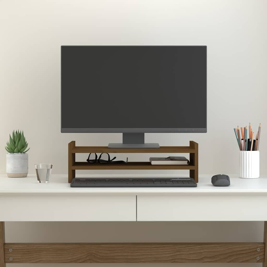vidaXL Support de moniteur Marron miel 50x27x15 cm Bois de pin solide