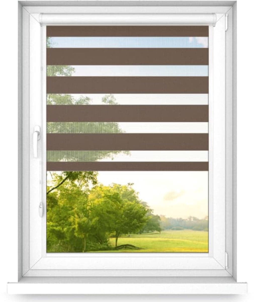 time4blinds Dubbele Zebra-Rolgordijnen voor Ramen en Deuren, Walnoot, B: 80 cm, H: 50 cm, Rechts