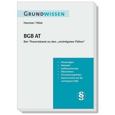 Grundwissen BGB AT, Paperback von Karl-Edmund Hemmer,Achim Wüst,Clemens d'Alquen; Hemmer/Wüst
