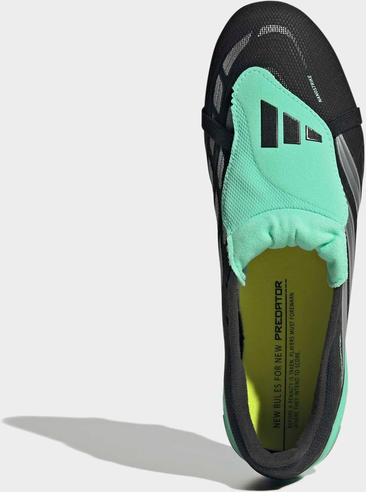 Fussballschuh ADIDAS PERFORMANCE "PREDATOR LEAGUE, FESTE BÖDEN, UMSCHLAGBARE ZUNGE", Gr. 40, core schwarz, silber metallic, pulse mint, Synthetik, Textil, Schuhe Fussballschuh, für Rasen und feste Böden, gespielt bei der Weltmeisterschaft 2026 core schwar