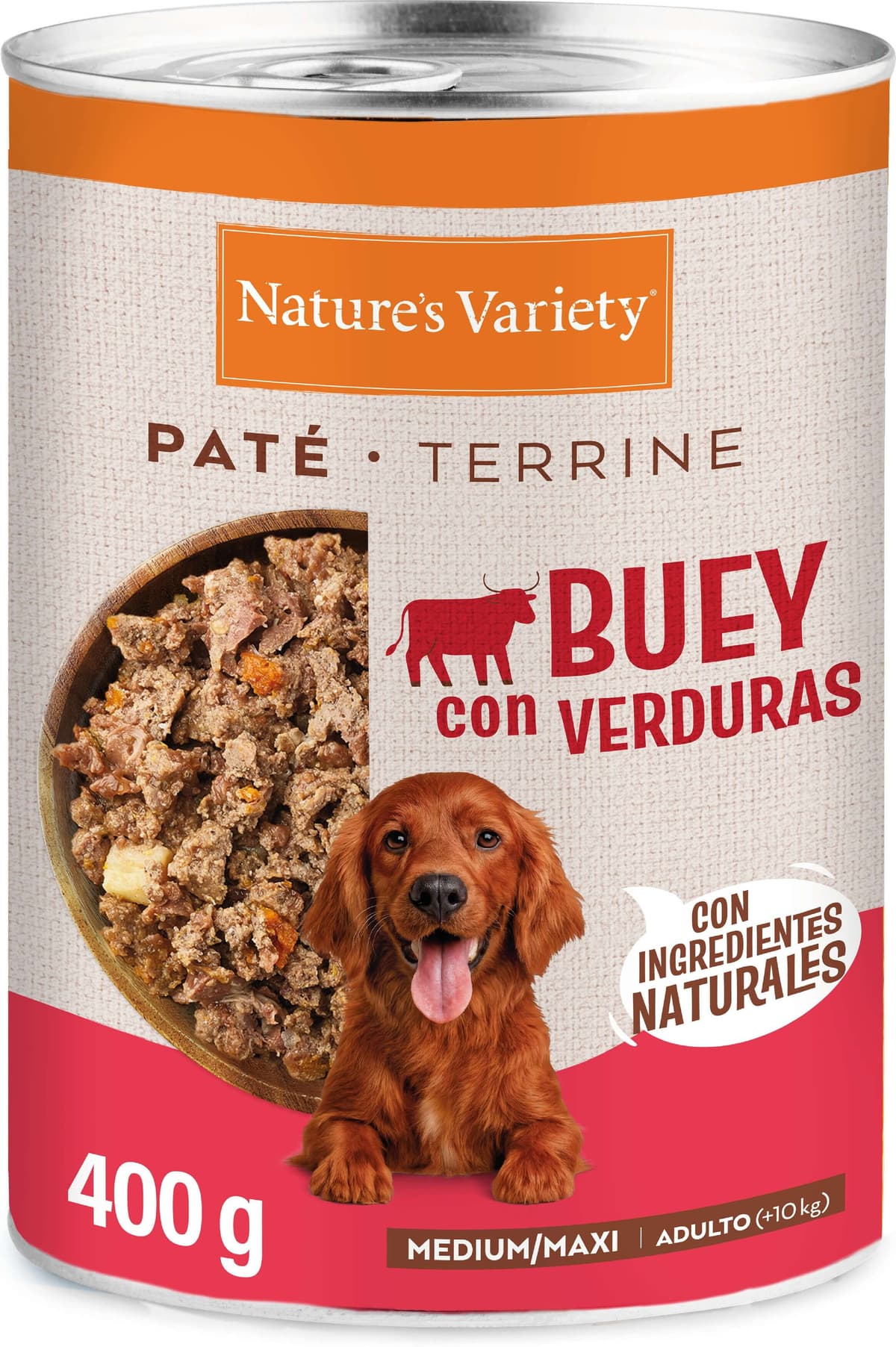 Nature`s Variety Nature’s Variety Paté Buey y Verduras Lata para Perros Adultos Medium 4 x 400 gr