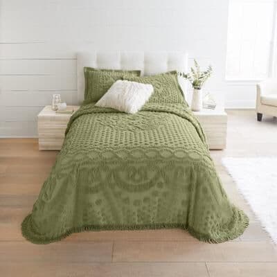 Cotton Georgia Chenille Bedspread by BrylaneHome in Sage (Size TWIN)