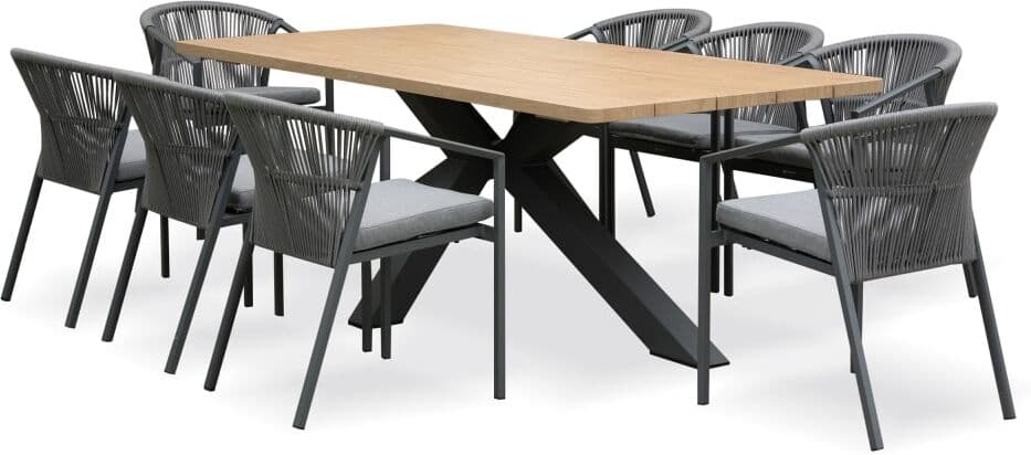 REMARQUABLE Ensemble repas de jardin (8 places) Noir 102x74x220cm
