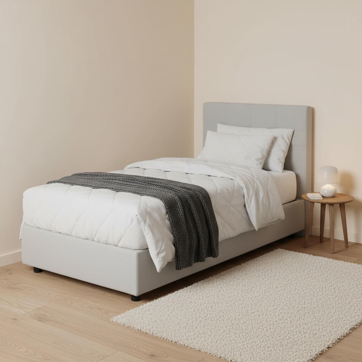 Einzelbett Serena, Containerbett mit Kunstlederbezug, 100% Italy, Frontöffnung, passend für Matratze Cm 90x190, Weiß