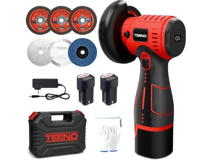 Teeno Brushless Cordless Angle Grinder\, 16.8 V À 19500 Tr/min\, 2 Batteries De 2000 Mah Et 6 Disques Meuleuses\, Led\, 3-inch Handheld Grinder For Metal/wood Cutting And Grinding